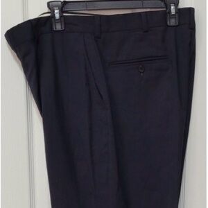 Roundtree & Yorke Dress Pants Mens 36x32 Navy Blue Wool Blend Flat Front Slacks